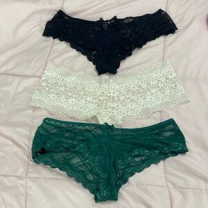 Victoria's Secret Lace Panty Trio - Black, White, Teal